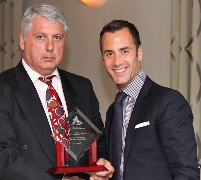 Andrew Lipman of Audi accepts the award for BEST IN CLASS—PREMIUM ALL- WEATHER SEDAN/WAGON for the Audi A6, one of the two premium sedans judged most capable of shrugging off severe weather. The 2012 Audi A6 and completely revised 2013 Lexus GS350 share many of the same traits, which explains the close finish. Both are luxurious premium driver’s sedans, leather-lined and technology-filled, and both feature all-wheel drive to provide sure-footed traction. Audi’s MMI in-car system incorporates information from Google Earth via a paired cellular phone and sends this data to the automatic transmission, adaptive cruise control and active headlights. As a result, the A6 seems to have extra-sensory perception, which proactively helps the driver in potentially difficult situations.