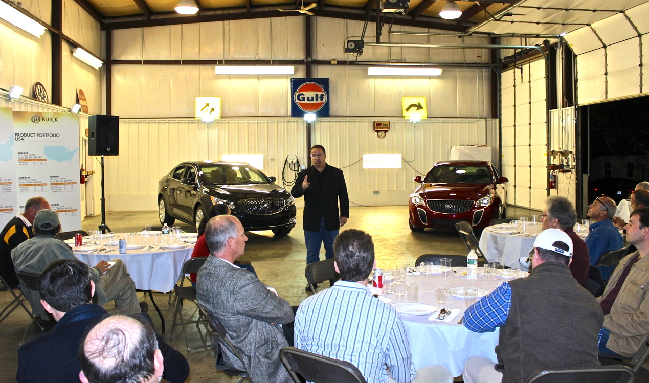 On the evening of October 22, NEMPA gathered at the Automotion garage to catch up on the latest from Buick. Led by V-P of Buick Marketing Tony DiSalle, the visiting team included Brad Saxman (Performance Engineering Manager, LaCrosse & Regal), Katie Bjoerk and Lauren Indiveri (Buick Communications), Steve Martin (GM Communications Northeast) and GM consultant Pierre Kanter.