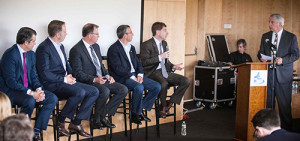 Q&A session. L to R: John Bozzella, Jeff Ruel, John Capp, Danny Shapiro, Bryan Reimer, moderator John Paul