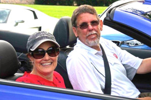 NEMPA’s Keith Griffin and Mazda’s Tamara Mlynarczyk in the Lexus IS 350C. Keith brought cold neckcloths for overheated drivers and passengers.