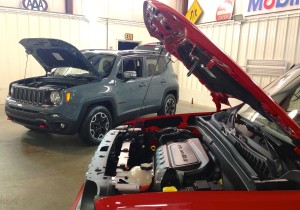 Renegade power comes from one of two four-cylinder engines, a 1.4-liter turbo or an unpressurized 2.4-liter. The red front tow hooks have become a Trailhawk signature element.