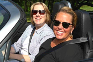 More smiles: TotalFanGirl Nicole Wakelin (NEMPA, left) and Vanessa Cook (Ford/Capitol Direct) got some sun in one of the Mazda Miatas. 